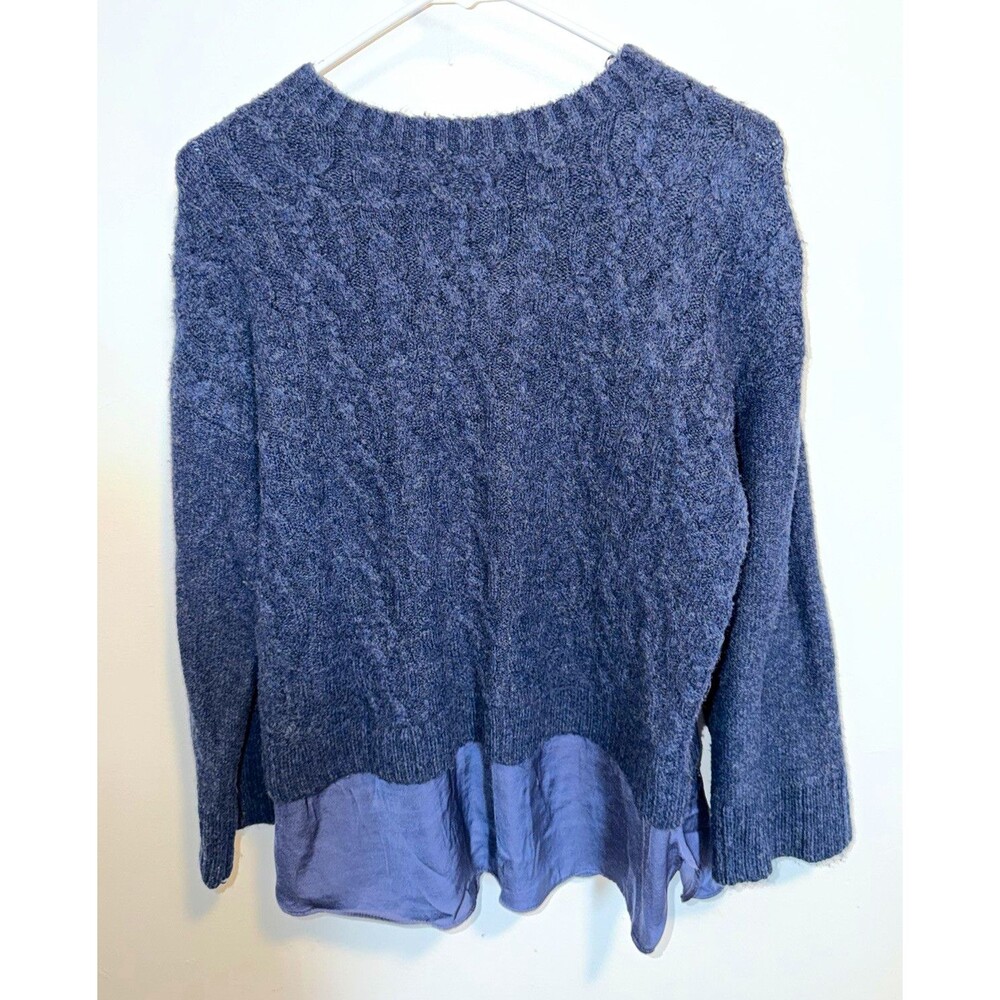 Simply Vera Vera Wang Women's Blue Solid Knit Crewneck Layered Hem Sweater XS
